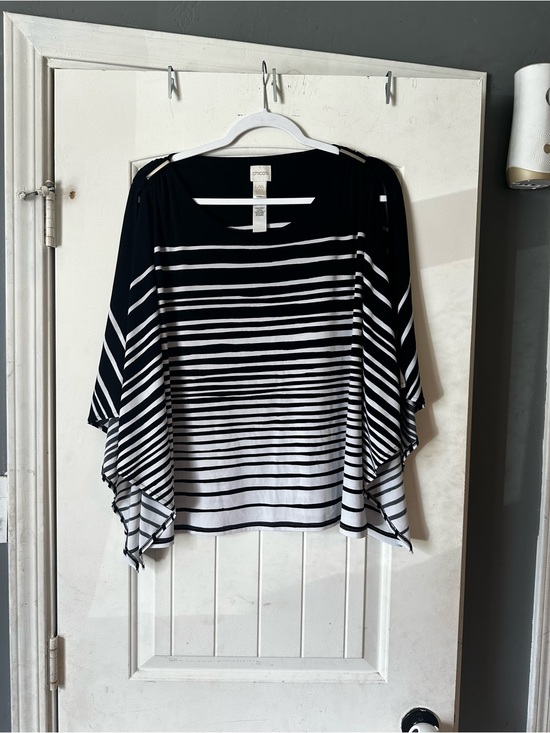 Chico's Tops - Chico's Black & White Striped Cold Shoulder Poncho Top